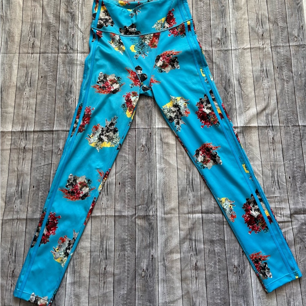 Adidas X Ivy Park Ivytopia Leggings Women SZ SM Printed Tight Blue on Blue AOP